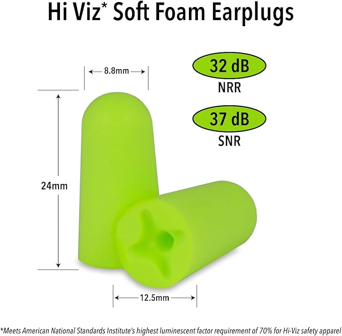 Mack’s Hi Viz Soft Foam Earplugs, 50 Pair – Most Visible Color, Easy Compliance Checks, 32dB High NRR – Comfortable, Safe Ear Plugs for Shop Work, Industrial Use, Motor Sports and Shooting