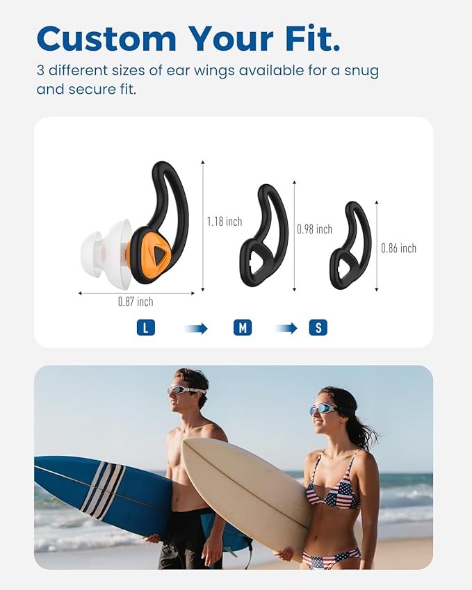 Ear Plugs for Swimming–2 Pairs Soft Silicone Reusable Waterproof Earplugs for Adults & Men Women, Custom Fit for Swimmers Ear, Pool, Beach, Snorkeling, Surfing, Kickboard Training(Orange)