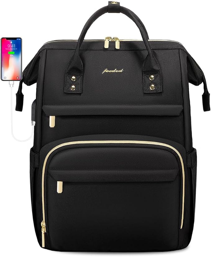 FOCDOD Women Laptop Backpack Work Bag - Fits 15.6 inch with Laptop Compartment Waterproof Professional Fashion Travel Purse for College Nurse Business Computer Backpack