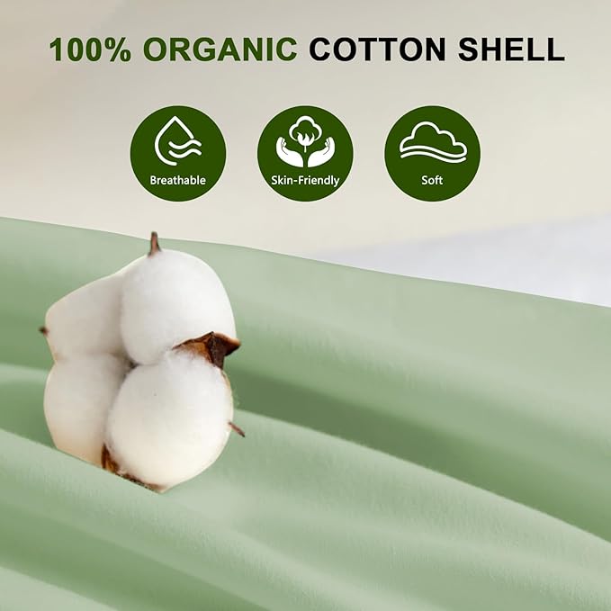 Organic Buckwheat Pillow for Sleeping with Dual-Layer Pillowcase and Extra Tartary Buckwheat Hulls, Adjust Height and Firmness, Neck Support Pillow for Back and Side Sleepers 20"x26", Sage Green
