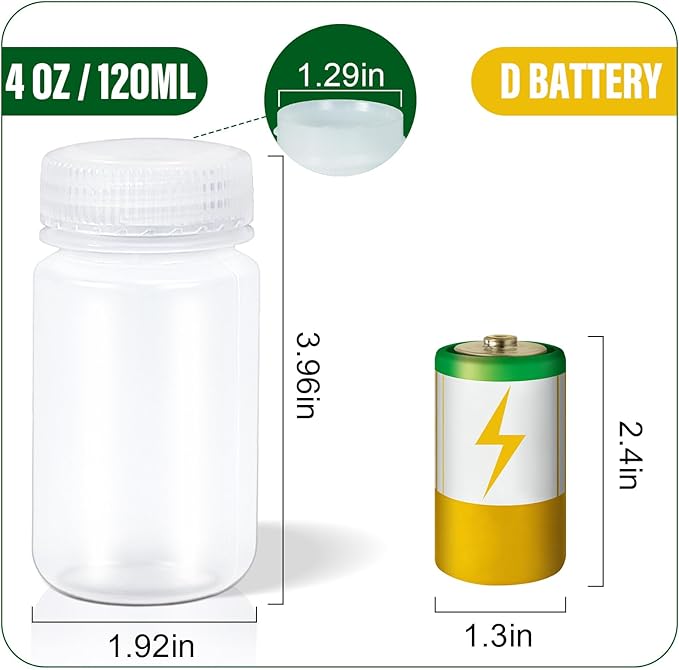 DEMORA 4 oz Small Plastic Bottles with Caps, Airtight Refillable Wide Mouth Travel Bottles for Toiletries, PP Food Grade Plastic Containers for Liquids Pill Sample Lab Reagent (Clear, 4 Pcs)