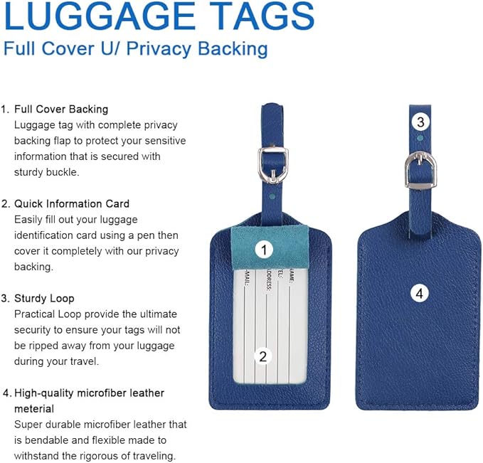 Luggage Tags, Leather Personalized Suitcase Tag Set Luggage id Tags Labels Travel Accessories-Set of 4