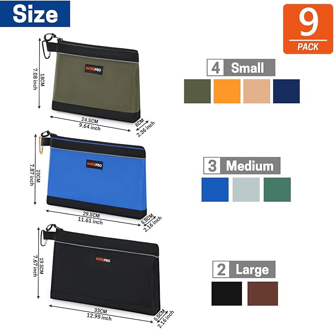 Zipper Tool Pouches, Multi-Purpose Utility Tool Bags Organizer for Small Hand Tools, Screws, Nails, Hardware, Pliers & Wrenches, Storage Pouch Set for Electricians, Plumbers, HVAC & Mechanics
