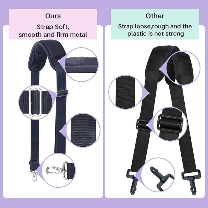 60 Inch Shoulder Strap with Removable Ultra-Thick Pad，Adjustable Buckles and Metal Hooks