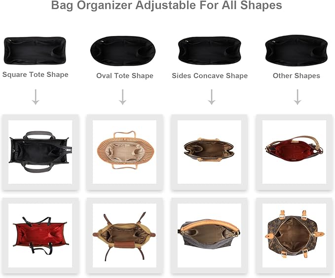 ZTUJO Purse Organizer Insert For Handbags, Silk Purse Organizer with Zipper, Silky Smooth, Bag Organizer For Speedy Neverfull Tote,onthego,Artsy, 6 Sizes(Small, Silky Black)