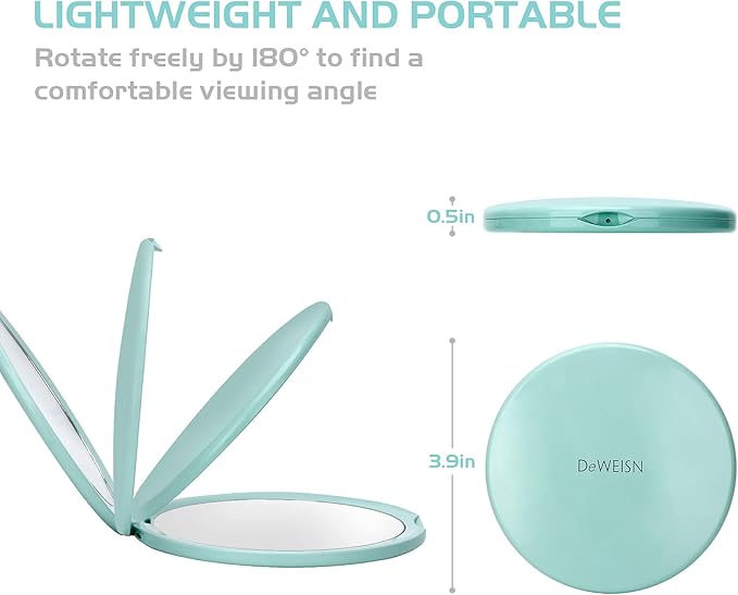 deweisn Magnifying Compact Cosmetic Mirror Elegant Compact Pocket Makeup Mirror, Handheld Travel Makeup Mirror with Powerful 10x Magnification and 1x True View Mirror for Travel or Your Purse