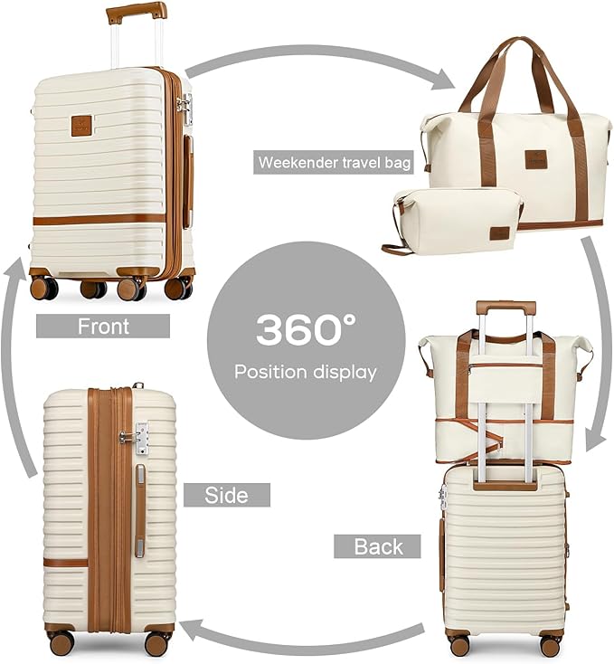 Joyway Expandable Luggage Sets 2 Piece Carry on and Check,Hardside Suitcase with Spinner Wheels and TSA Lock (White,13/20/24)