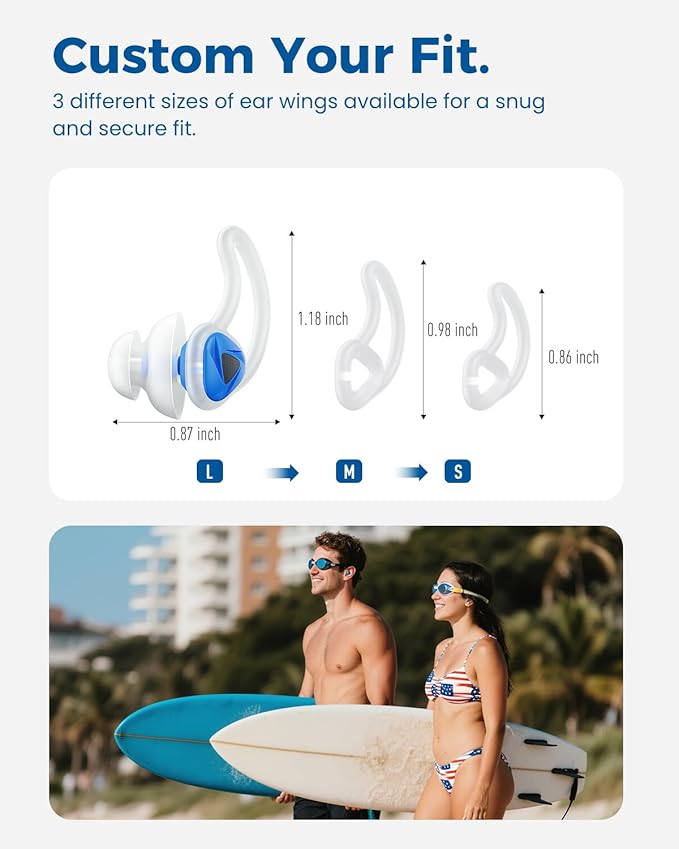 Ear Plugs for Swimming–2 Pairs Soft Silicone Reusable Waterproof Earplugs for Adults & Men Women, Custom Fit for Swimmers Ear, Pool, Beach, Snorkeling, Surfing, Kickboard Training(Blue)