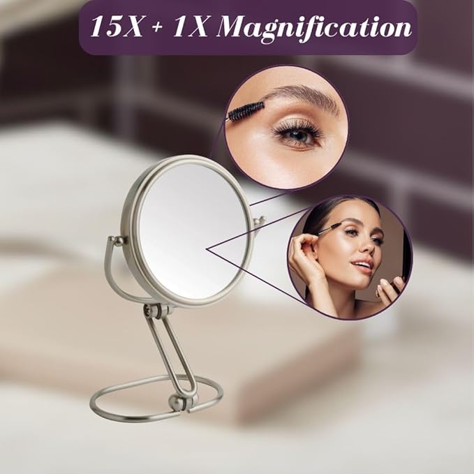 JERDON Compact Magnifying Mirror - Folding 3" Travel Mirror with 15X & 1X Magnification - Model MC315N