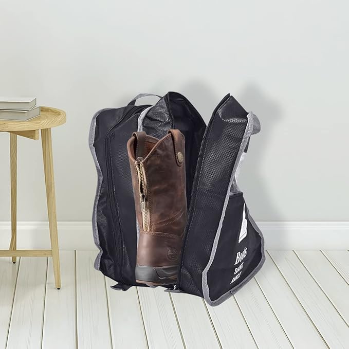 2 Pack Portable Boots Storage Bag, Black Shoe Bags for Storage and Travel Dust Proof Travel Shoe Bags for Packing (Medium)