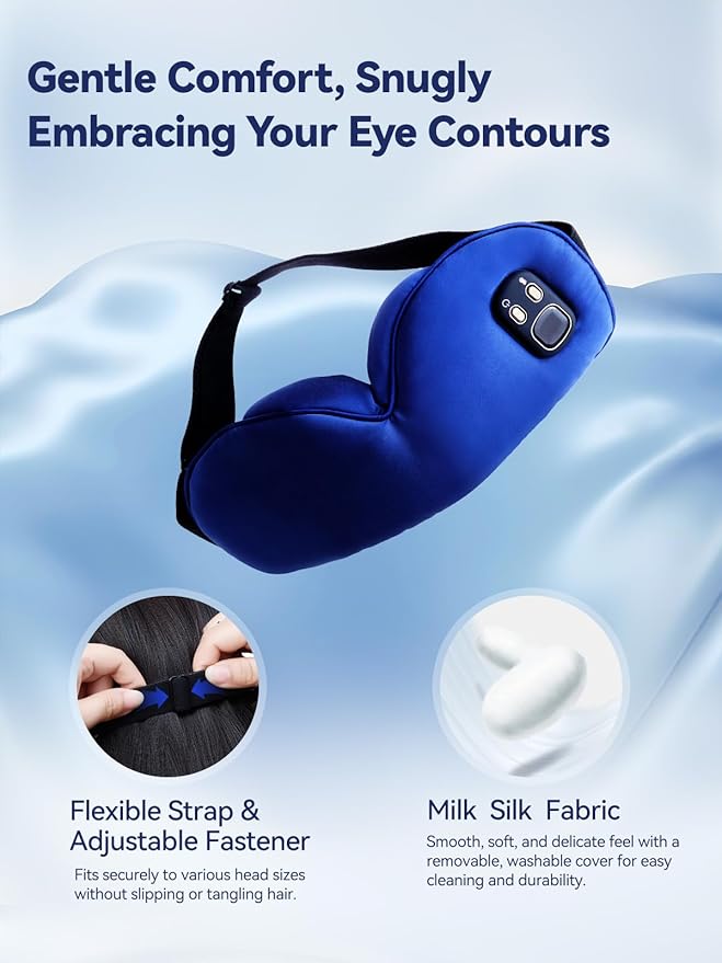 Heated Eye Mask for Dry Eyes, Silk Sleep Mask with 4 Heat & Timer Settings, Cordless USB Rechargeable Eye Warmer for Women Men, Light Blocking for Migraine, Travel, Gift
