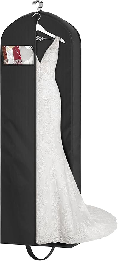 MISSLO 72" Wedding Dress Garment Bag for Travel Waterproof Dress Bags for Gowns Long 4" Gusseted Dresses Protector Bag for Closet Storage Clothing Covers for Hanging Clothes, Black