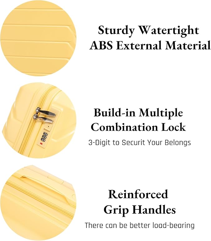 2-Piece ABS Hard Shell Lightweight Carry-On Luggage Set (14" & 20"), 360-Degree Spinner Wheels, Adjustable Telescopic Handle and Combination Lock for Travel, Yellow