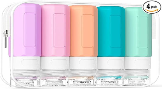 2 oz Travel Bottles, Small Size Containers, TSA Approved Silicone Travel Toiletries Bottles, Shampoo and Conditioner Kit for Women (Cream)