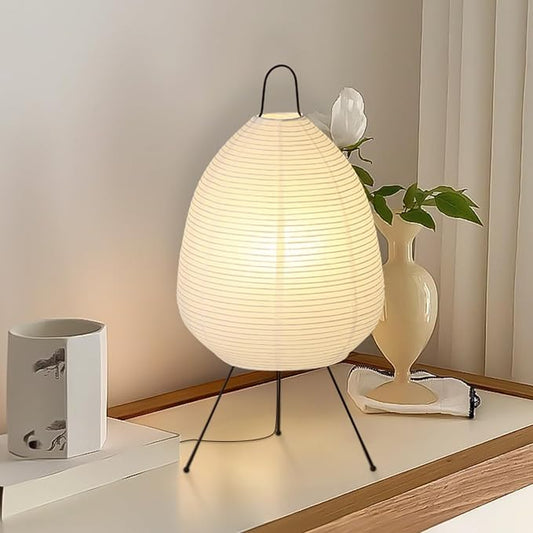 Rice Paper Lamp, Japanese Paper Lantern for Bedroom/Table | Noguchi Lamp for Wabi-Sabi Decor, Paper Table Lamp with E26 Bulb, 3-Color Temperature Adjustable