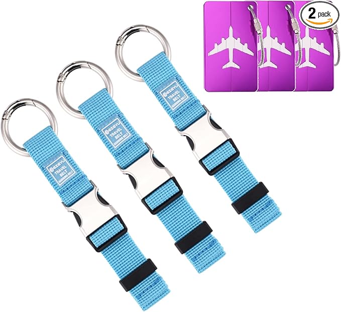 3PCS Heavy Duty Add a Bag Luggage Straps Jacket Gripper 3PCS Luggage Tag Suitcase TravelTags with Name ID Card,Carry-on Luggage Belt Baggage Suitcase Straps Belts Travel Accessories (Blue)