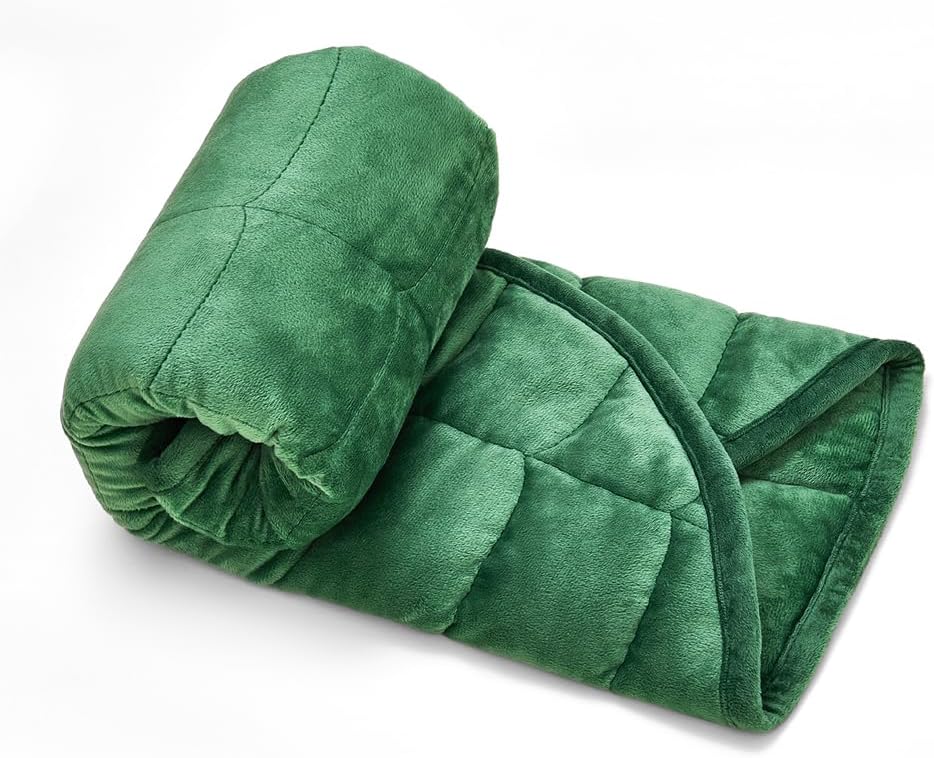TONGDADA Weighted Lap Blanket 7lbs for Adult,Perfect for Relaxation, Lounging, Napping, Sleeping & Travel,Luxury Minky Weighted Body Blanket,Weighted Throw Blanket-Dark Green Minky, 29" x 24"