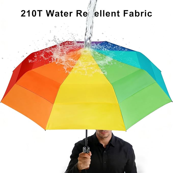 Lejorain Large Folding Golf Umbrella - Compact Mens Umbrellas Travel Rain and Windproof 54inch Collapsible Automatic Open Close Umbrella 210T Teflon Vented Double Canopy