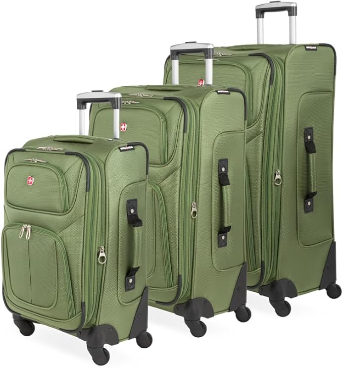 SWISSGEAR Sion Softside Expandable Spinner Luggage Durable Lightweight Travel Suitcase, Evergreen, 3-Piece Set (21/25/29)