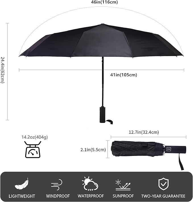 Bluinzi 46 Inch Compact Umbrellas for Rain - Travel Small Umbrella - Automatic Folding Umbrella - Windproof Portable Umbrella, Double 10-rib