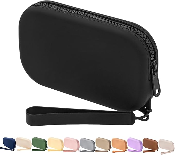 Small Silicone Multifunctional Essential Bag Portable Travel Makeup Bag for Women Men Cards Cash Bag Zipper Pouch (Black)