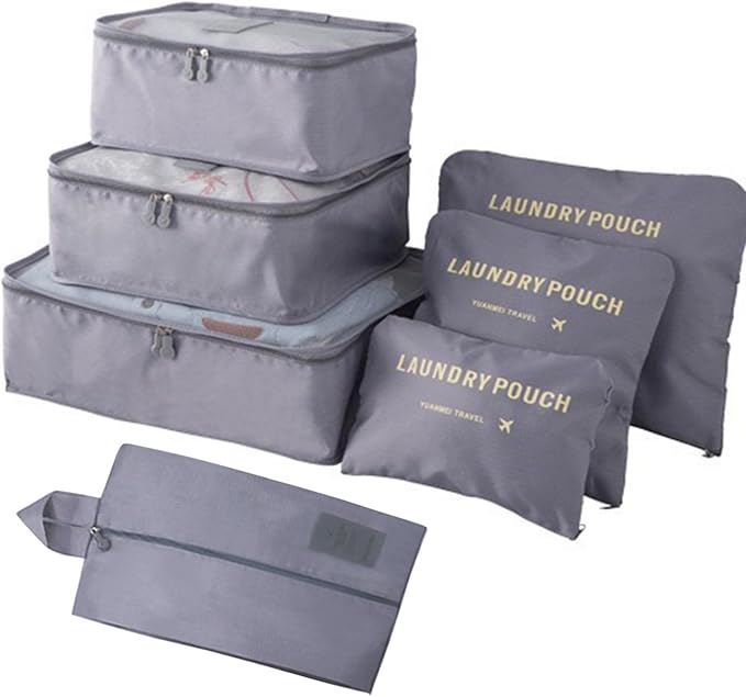 INVODA 7 Set Packing Cubes for Suitcases Travel Essentials for Carry on Luggage Organizer Bags Set for Travel Accessories Luggage Cubes (Grey)