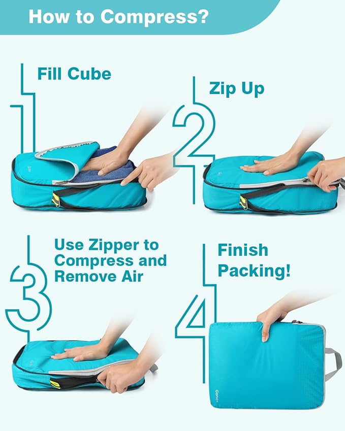 Gonex 10 Set Compression Packing Cubes, Expandable Storage Travel Bags for Suitcase, Luggage Organizers with Hanging Toiletry Bag Laundry Bag Shoe Bag Accessories Bag (Blue)
