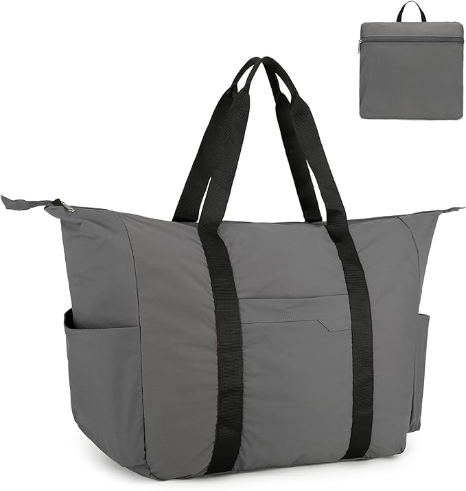 50L Foldable Duffle Bag, Lightweight Travel Duffel Bag with Tear Resistant for Men Women, gray