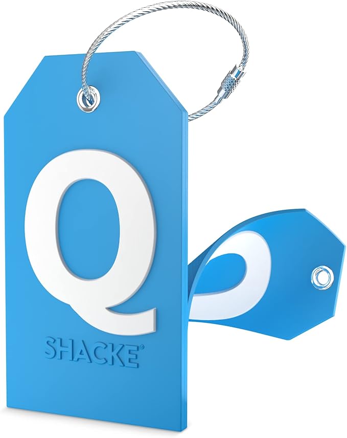 Shacke Initial Luggage Tag with Full Privacy Cover and Stainless Steel Loop - Aqua Teal (Letter Q)