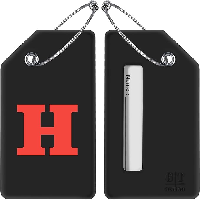 Gostwo 2 Pack Silicone Luggage Tags for Suitcases, 26 Initial Letter Baggage Labels Handbag School Bag Suitcase Instrument Tag with Stainless Steel Loop(Black & White) (Letter H)