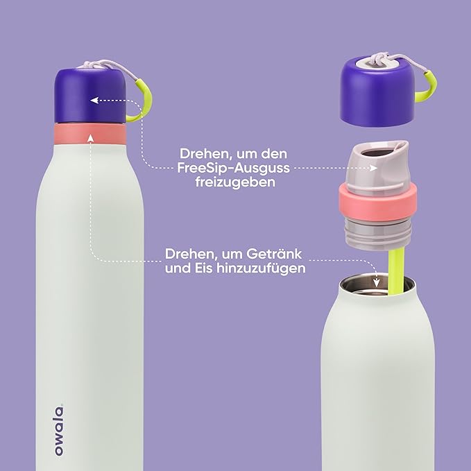 Owala FreeSip Twist Insulated Stainless Steel Water Bottle with Straw for Sports and Travel, BPA-Free, 24-oz, Purple/Green (Minty Horizon)