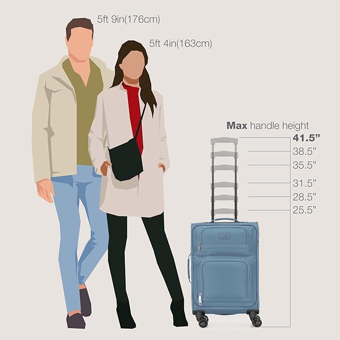 U.S. Traveler Rio Lightweight Softside Rolling Carry-on Suitcase, 4-Wheel Single, Light Blue