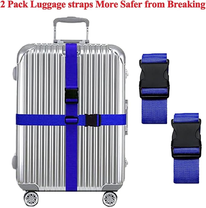 2 Pack Luggage Straps, Bright Colors Adjustable Suitcase Belts with Quick Release Buckle (DarkBlue)