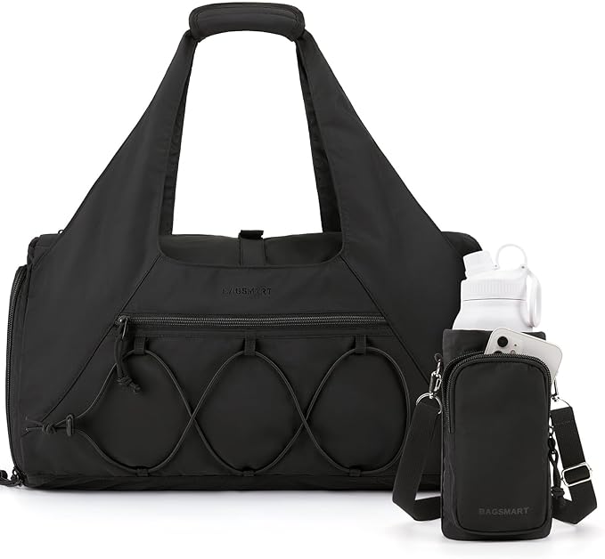 BAGSMART Gym Bag for Women, Lightweight Duffel with Shoe Compartment, Tote Bag with Wet Pocket for Yoga Travel, Black