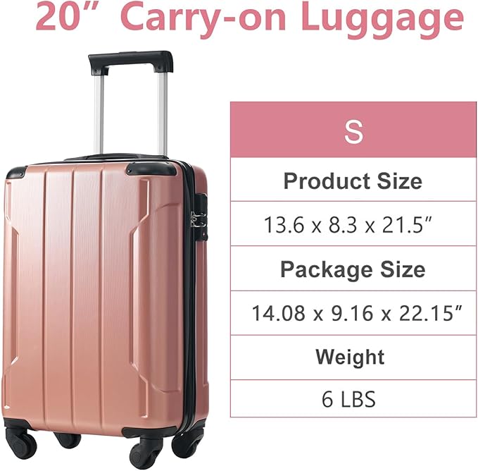 28 Inch Checked-Large Luggage, Lightweight ABS Hard Shell Suitcase with Spinner Wheels, Expandable Travel Luggage with Combination Lock & Side Hooks for Men Women (Rose Pink, 20)