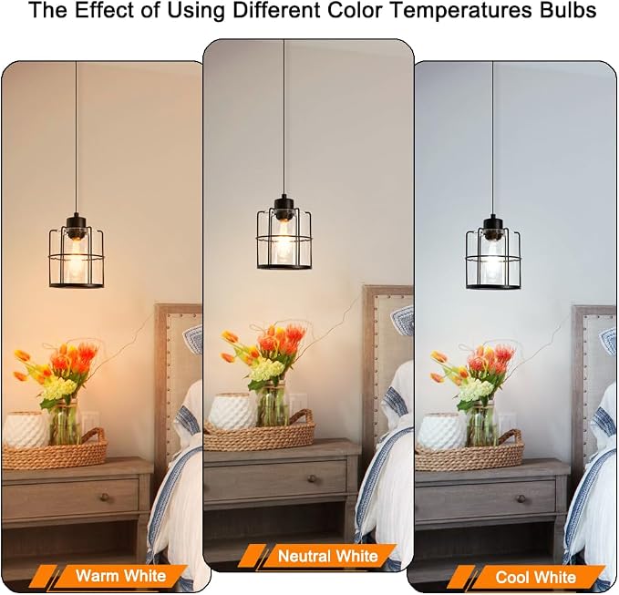 Black Plug In Pendant Light For Ceiling, Hanging Light Fixture With 16.4ft Plug In Cord, Adjustable Cage Plug In Hanging Lamp With Clear Glass Shade, Small Swag Light Fixture For Bedroom