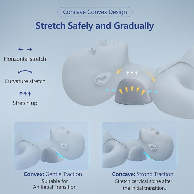 ComfortLife Small Neck Stretcher Pillow for Pain Relief, Medium Soft Cervical Traction Device Neck Mild Support Pillow Foam Cervical Neck Pillow for Tension Muscle Relax Relief (Grey)