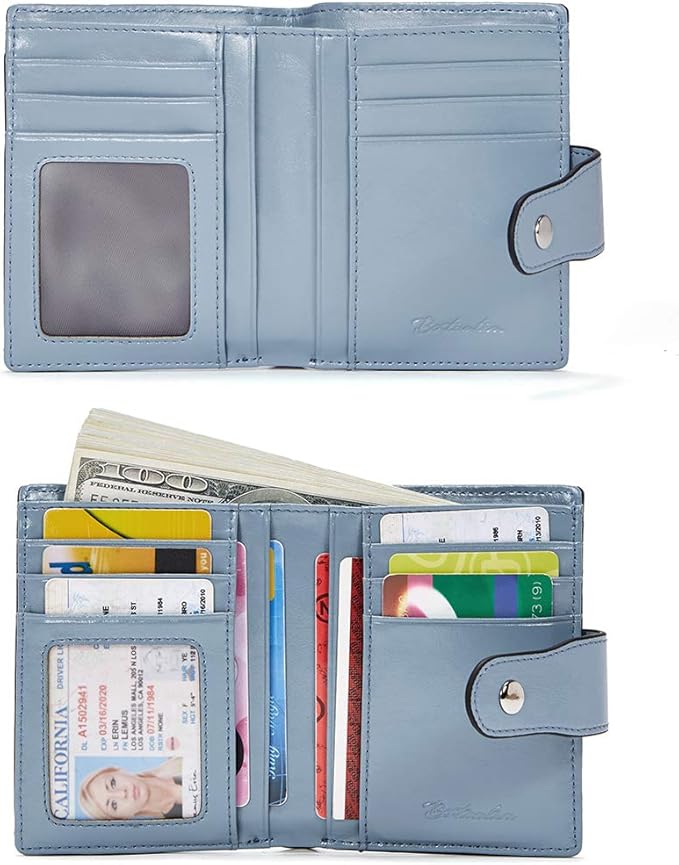 BOSTANTEN Women Leather Wallet RFID Blocking Small Bifold Zipper Pocket Wallet Card Case Purse with ID Window