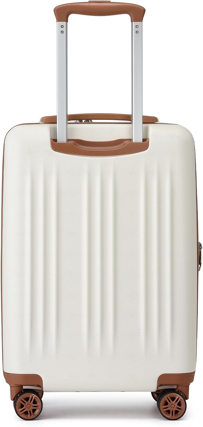 Kono Small 20 Inch Expandable Carry On Luggage with Quiet Spinner Wheels & TSA Lock, Scratch and Drop Resistant PC+ABS Hardside 22x14x9 Airline Approved Suitcase, Cream White & Brown
