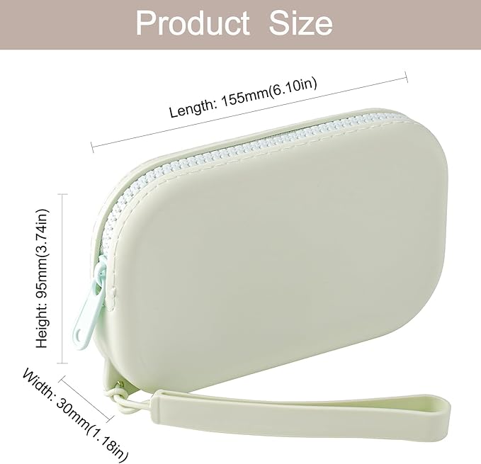 Small Silicone Multifunctional Essential Bag Portable Travel Makeup Bag for Women Men Cards Cash Bag Zipper Pouch (Light Green)