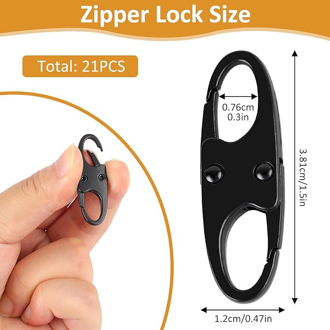 Phinus Lock Combo, Total 21PCS Clips Anti-Theft, S Shaped Zipper Locks, Locks Anti-Theft for Luggage, Clothing, Backpacks, Boots, Purses, Travel Outdoor Sports - Black