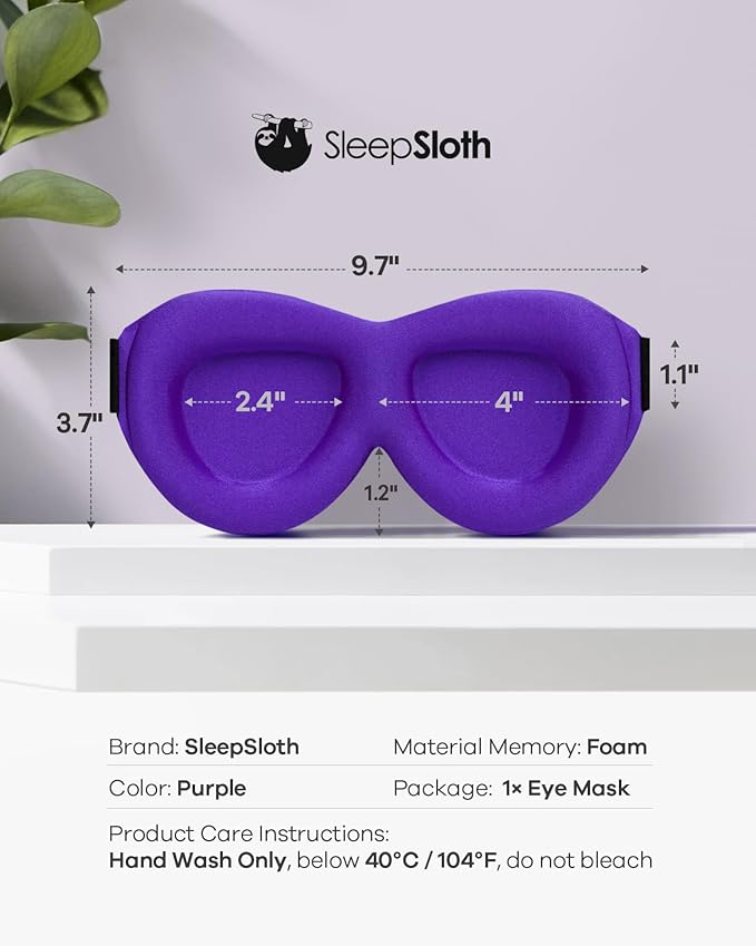 3D Contoured 100% Blackout Eye Mask, Sleep Mask with Adjustable Strap, Night Blindfold for Women Men, Eye Mask for Sleeping, Purple