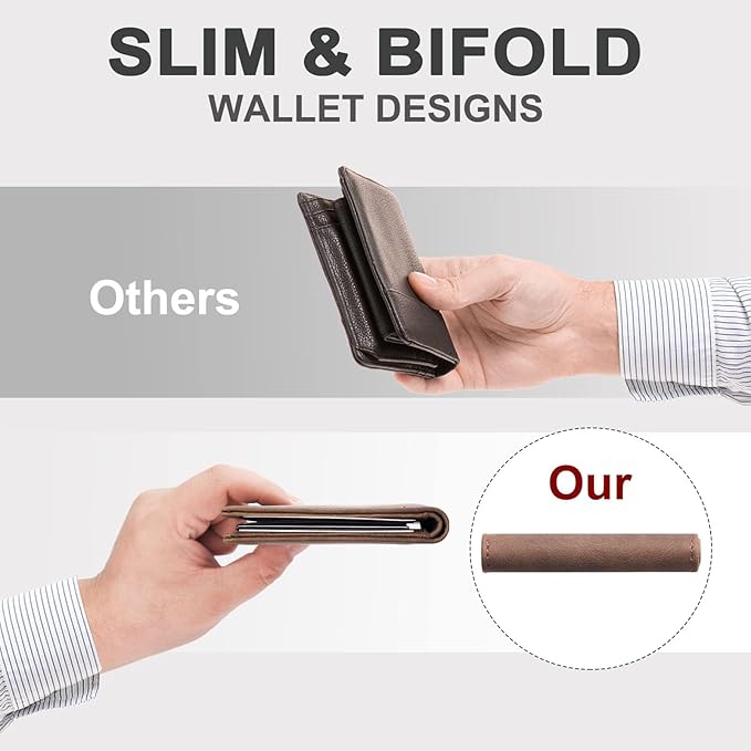 Chelmon Slim Wallet for Men ID Window with RFID Blocking Front Pocket Minimalist Bifold Bussiness Card Holder Gift for Men, CH Coffee