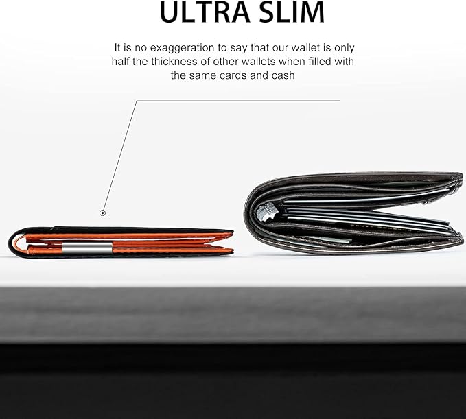 GSOIAX Slim Wallet for Men Rfid Blocking Leather Bifold Front Pocket Carbon Fiber Credit Card Holder Novelty Wallets With Gift Box (Carbon and Orange -money clip)