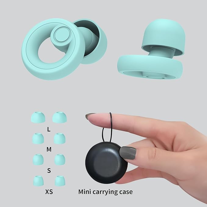 Ear Plugs for Noise Cancelling Ear Protection EarPlugs for Sleep,Concerts,Work,Study,8 Size Eartips with Small Box,Perfect -30dB Silicone Earplugs for Noise Reduction T-Blue