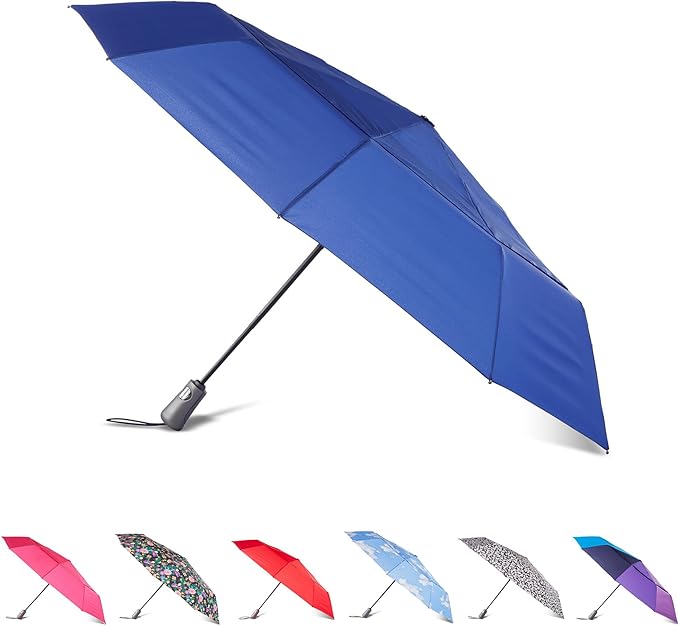 Totes Auto Open/Close Windproof Ultimate Compact Umbrella with UV and Water Repellent Protection