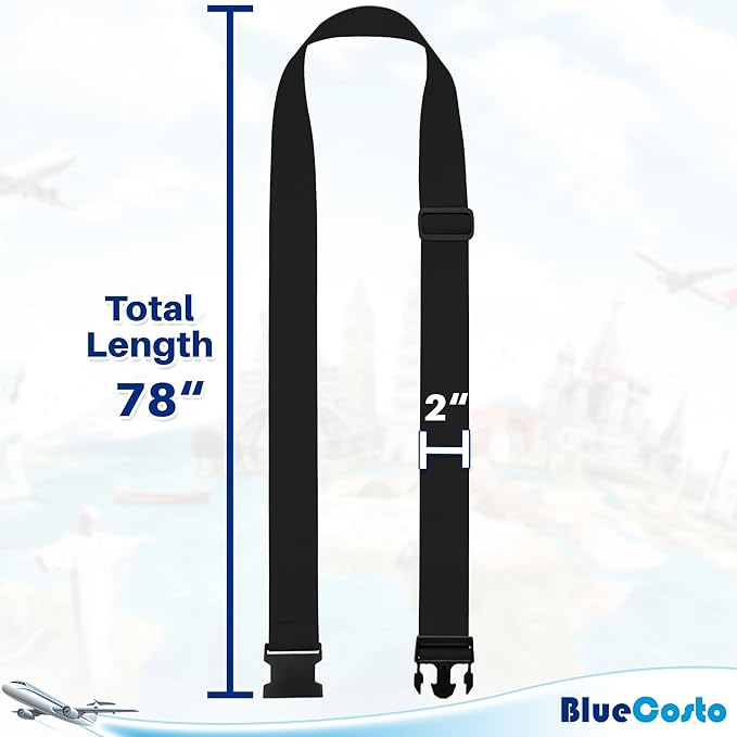 Luggage Straps for Suitcases - TSA Approved - Black, 20 PK - Bulk Multipack Premium Nylon Belts for Suitcase, Briefcase & Travel Bag - Adjustable Strap Length 46" - 78"