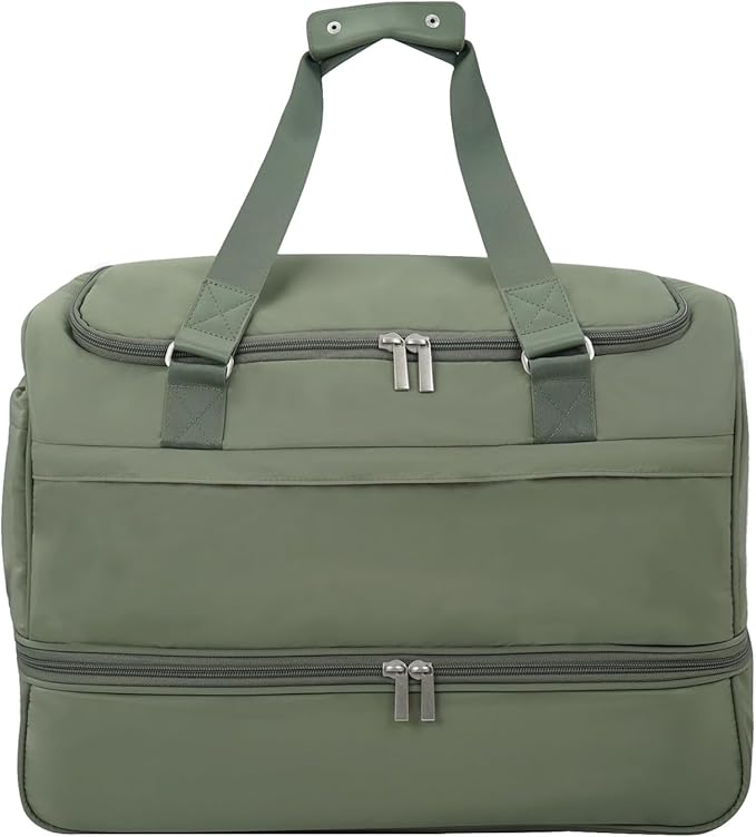 Carry On Travel Duffel Bag for Women & Men,Overnight Weekender Bag with Shoe Compartment,Trolley Sleeve and Adjustable Shoulder Strap,Business & Weekend Travel,Gym,Sports,Yoga & Dance (Green)