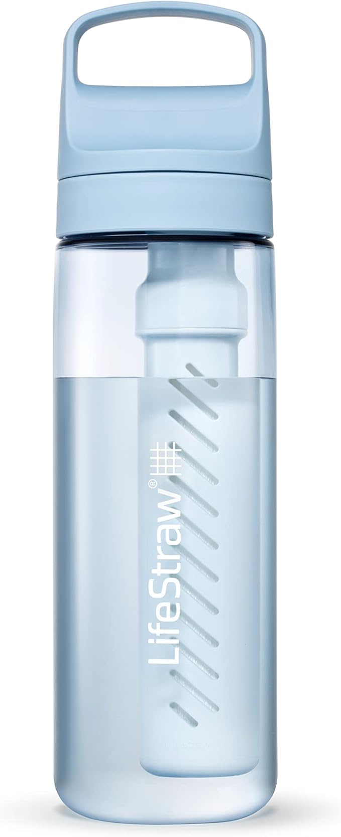 LifeStraw Go Series – BPA-Free Water Filter Bottle for Travel and Everyday use removes Bacteria, parasites and microplastics, Improves Taste, 22oz Icelandic Blue