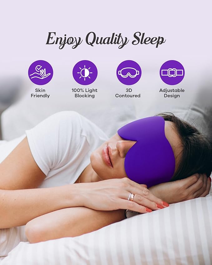 3D Contoured 100% Blackout Eye Mask, Sleep Mask with Adjustable Strap, Night Blindfold for Women Men, Eye Mask for Sleeping, Purple